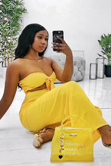 Yellow Tie Front Bandeau Wide Leg Trouser Co-Ord - Roselia-Co-ords