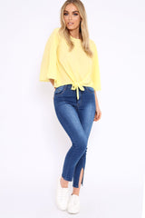 Yellow Tie Front Top with Flare Sleeves - Wren-Tops