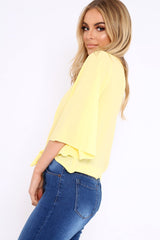 Yellow Tie Front Top with Flare Sleeves - Wren-Tops