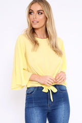 Yellow Tie Front Top with Flare Sleeves - Wren-Tops