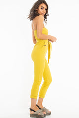 Yellow Tie Waist Sleeveless Jumpsuit - Tamya-Jumpsuits