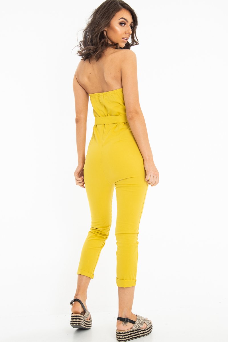 Yellow Tie Waist Sleeveless Jumpsuit - Tamya-Jumpsuits