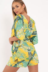Yellow Tropical Kimono Sleeve Playsuit - Suzy-Playsuits
