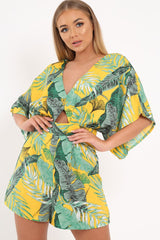 Yellow Tropical Kimono Sleeve Playsuit - Suzy-Playsuits
