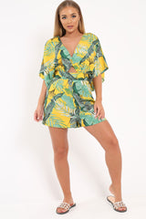 Yellow Tropical Kimono Sleeve Playsuit - Suzy-Playsuits