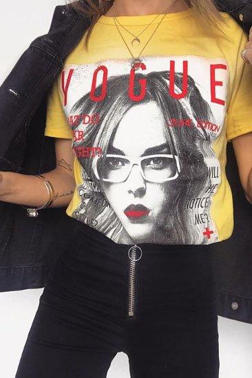 Yellow Vogue Slogan T-shirt - Alana-Tops