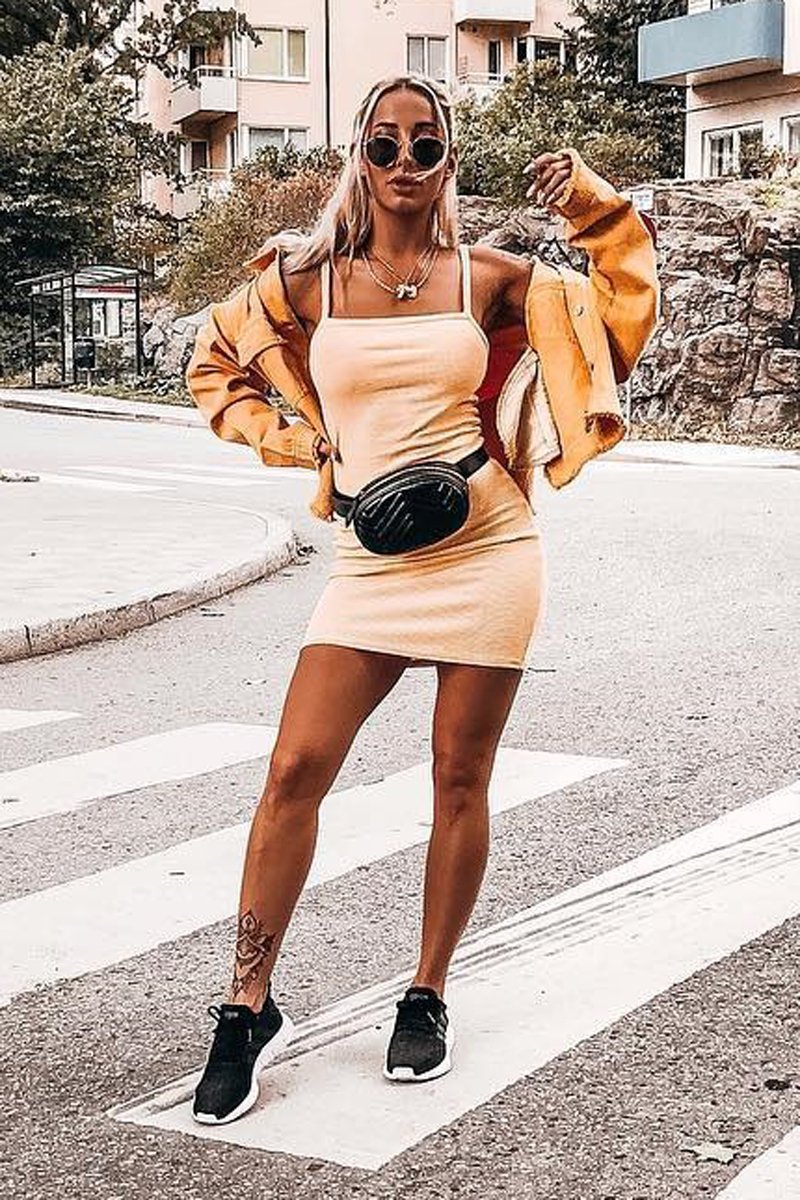 Yellow White Stripe Cami Bodycon Mini Dress - Edeline-Dresses