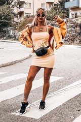 Yellow White Stripe Cami Bodycon Mini Dress - Edeline-Dresses