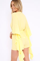 Yellow Wrap Front Flare Sleeve Playsuit - Emoni-Playsuits