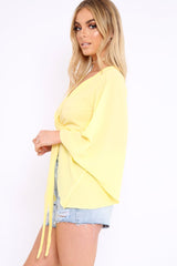 Yellow Wrap Tie Crop Blouse - Kay-Tops