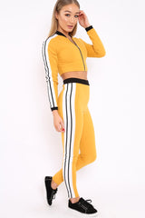 Yellow Zip Front Tracksuit with White Side Stripes - Kitty-Co-ords