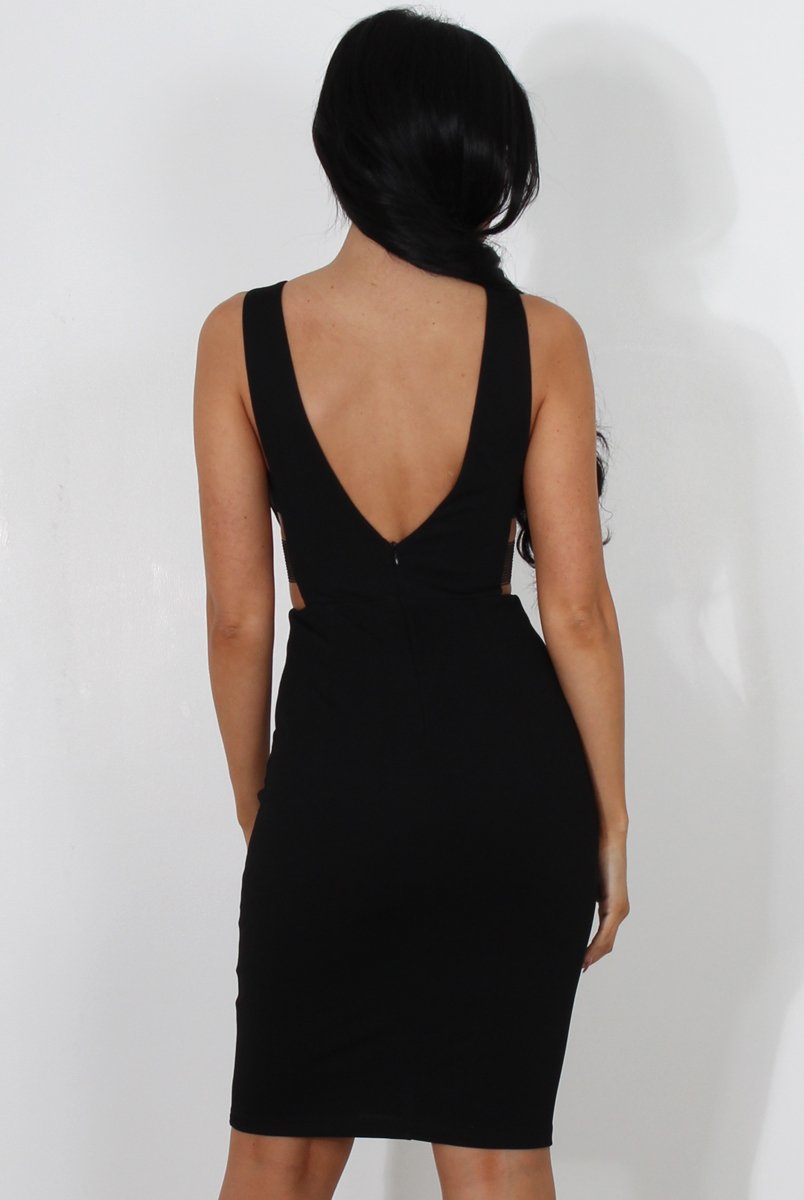 Yonda Black Mesh Detail Dress-Dresses