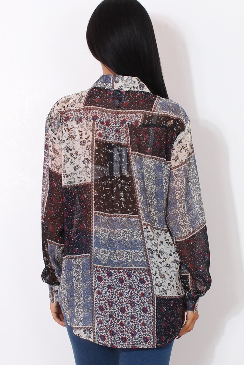 Yuno Blue Paisley Print Shirt-Shirts