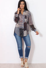 Yuno Blue Paisley Print Shirt-Shirts