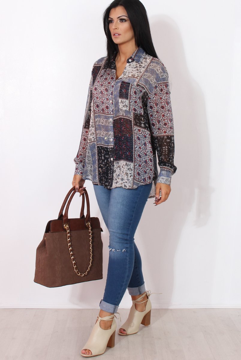 Yuno Blue Paisley Print Shirt-Shirts