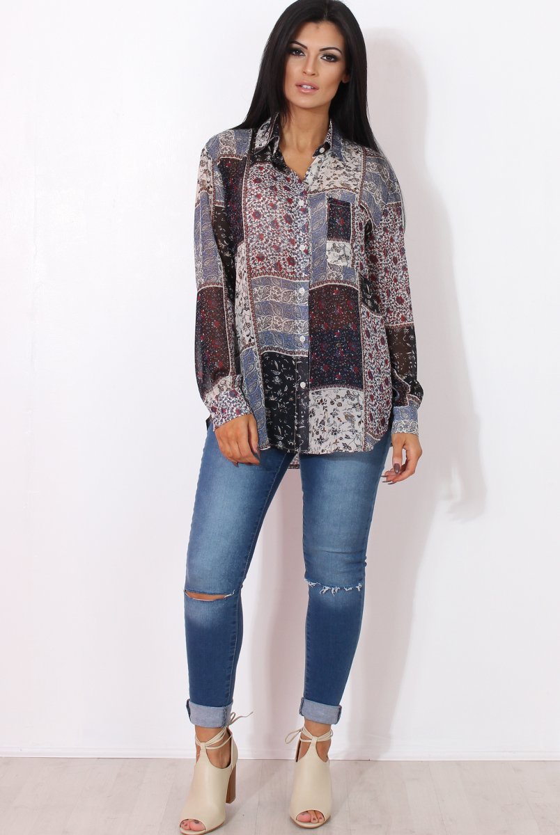 Yuno Blue Paisley Print Shirt-Shirts