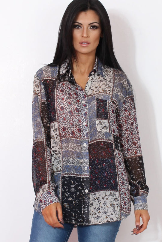 Yuno Blue Paisley Print Shirt