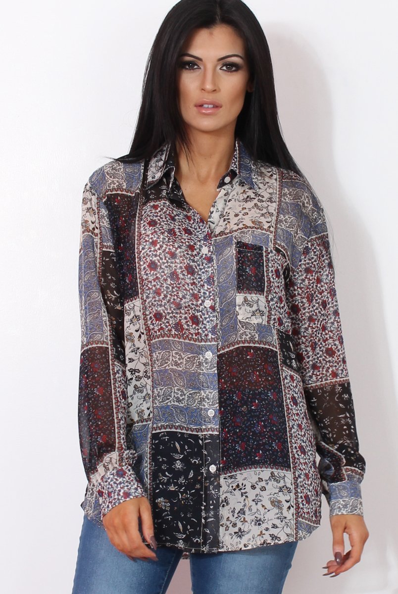 Yuno Blue Paisley Print Shirt-Shirts
