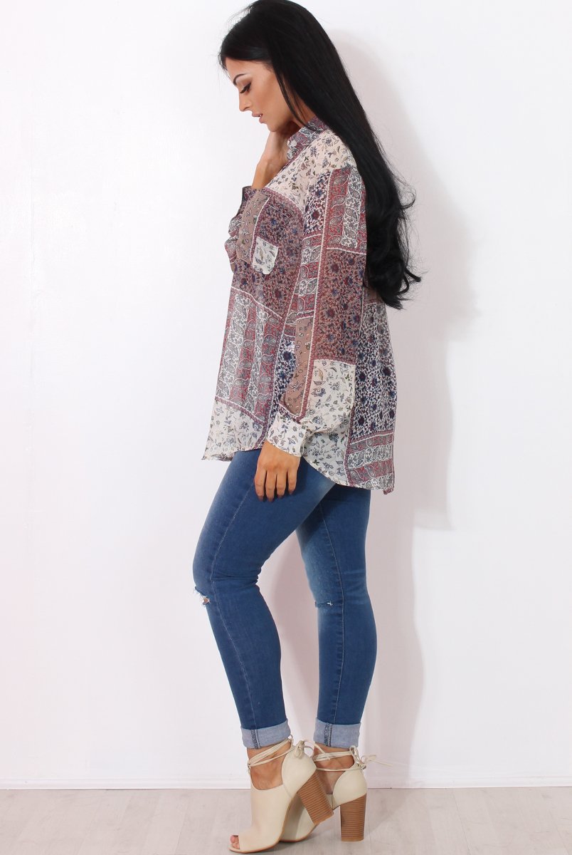 Yuno Lilac Paisley Print Shirt-Shirts