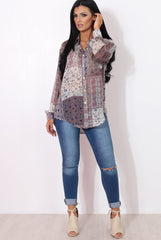 Yuno Lilac Paisley Print Shirt-Shirts