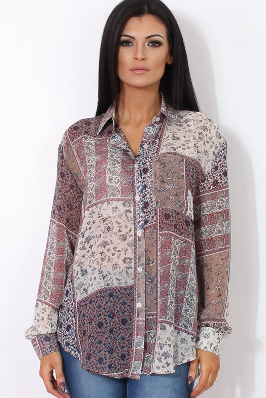 Yuno Lilac Paisley Print Shirt