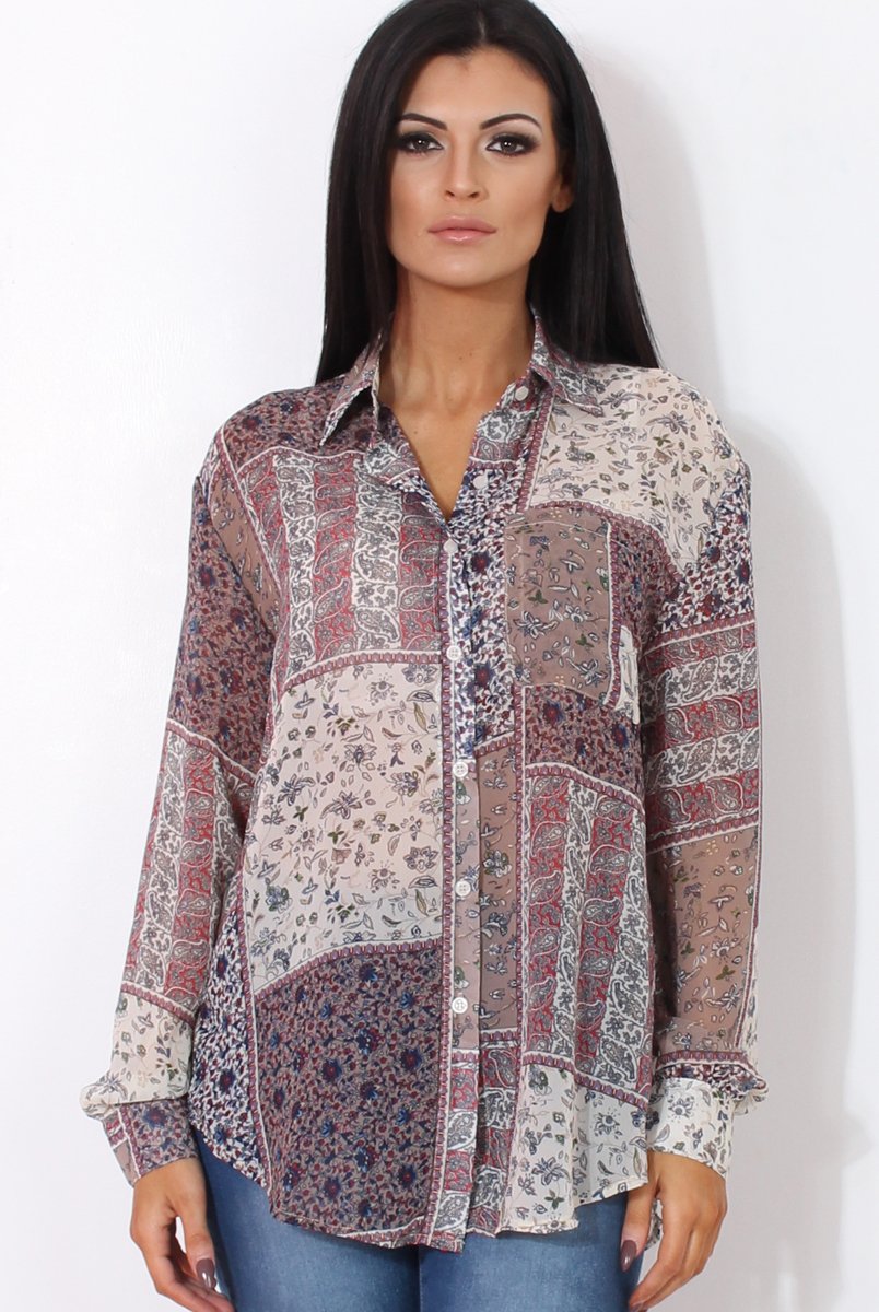 Yuno Lilac Paisley Print Shirt-Shirts