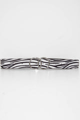 Zebra Print Faux Pony Hair Double Circle Buckle Belt - Tansy-Belts