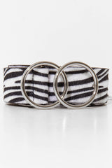 Zebra Print Faux Pony Hair Double Circle Buckle Belt - Tansy-Belts