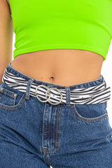 Zebra Print Faux Pony Hair Double Circle Buckle Belt - Tansy-Belts