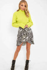 Zebra Print Frill Tie Front Mini Skirt - Daizee-Skirts