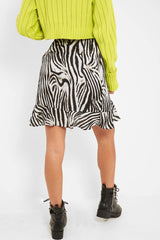 Zebra Print Frill Tie Front Mini Skirt - Daizee-Skirts