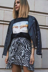 Zebra Print Frill Tie Front Mini Skirt - Daizee-Skirts