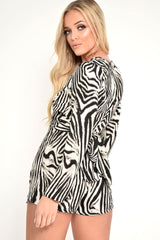 Zebra Print Twist Front Plunge Playsuit - Mellani-Playsuits