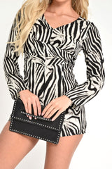 Zebra Print Twist Front Plunge Playsuit - Mellani-Playsuits