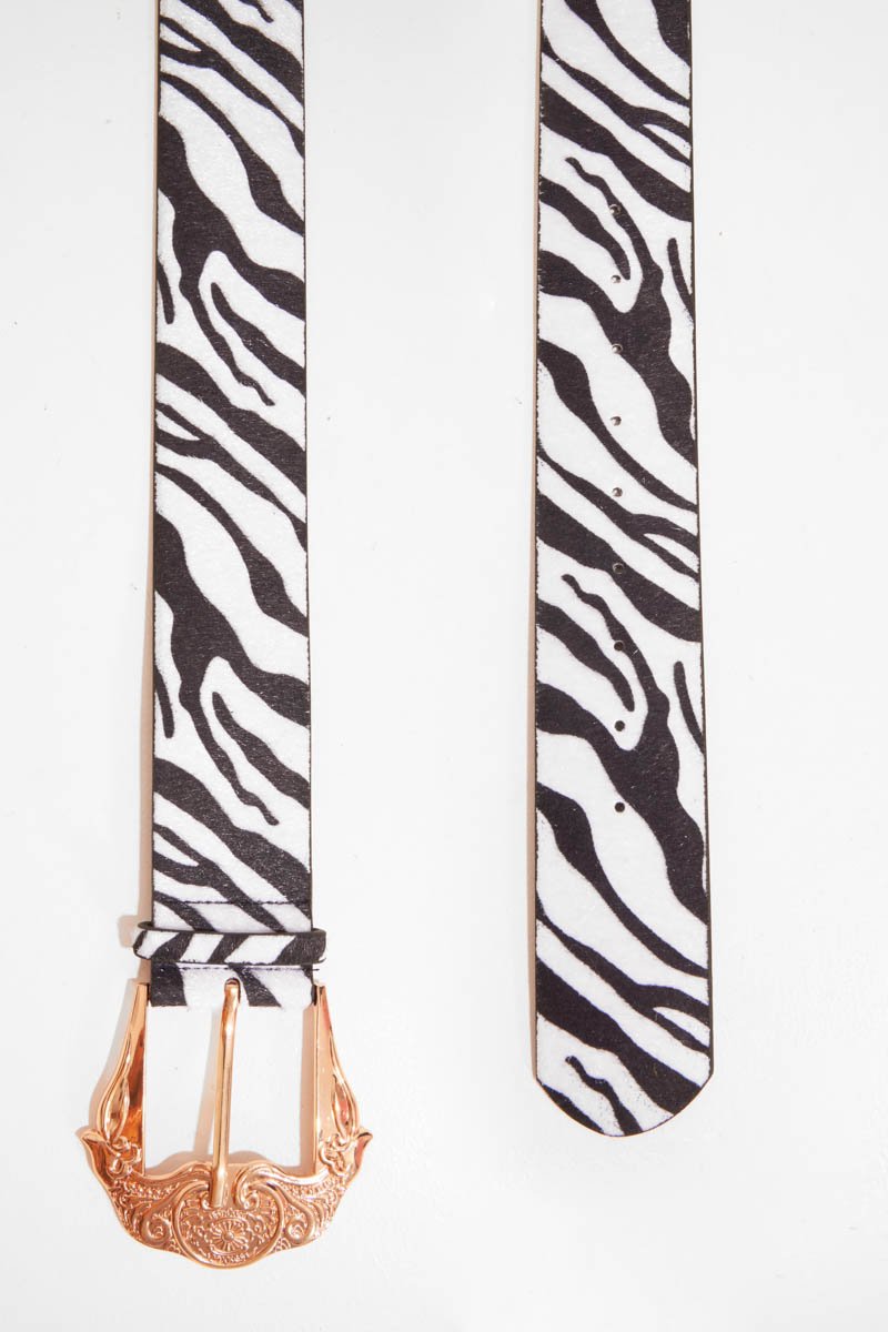 Zebra Print Wide Belt With Large Gold Buckle - Frida-Belts
