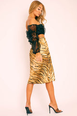 Zebra Satin High Waist Floaty Midi Skirt - Dasha-Skirts