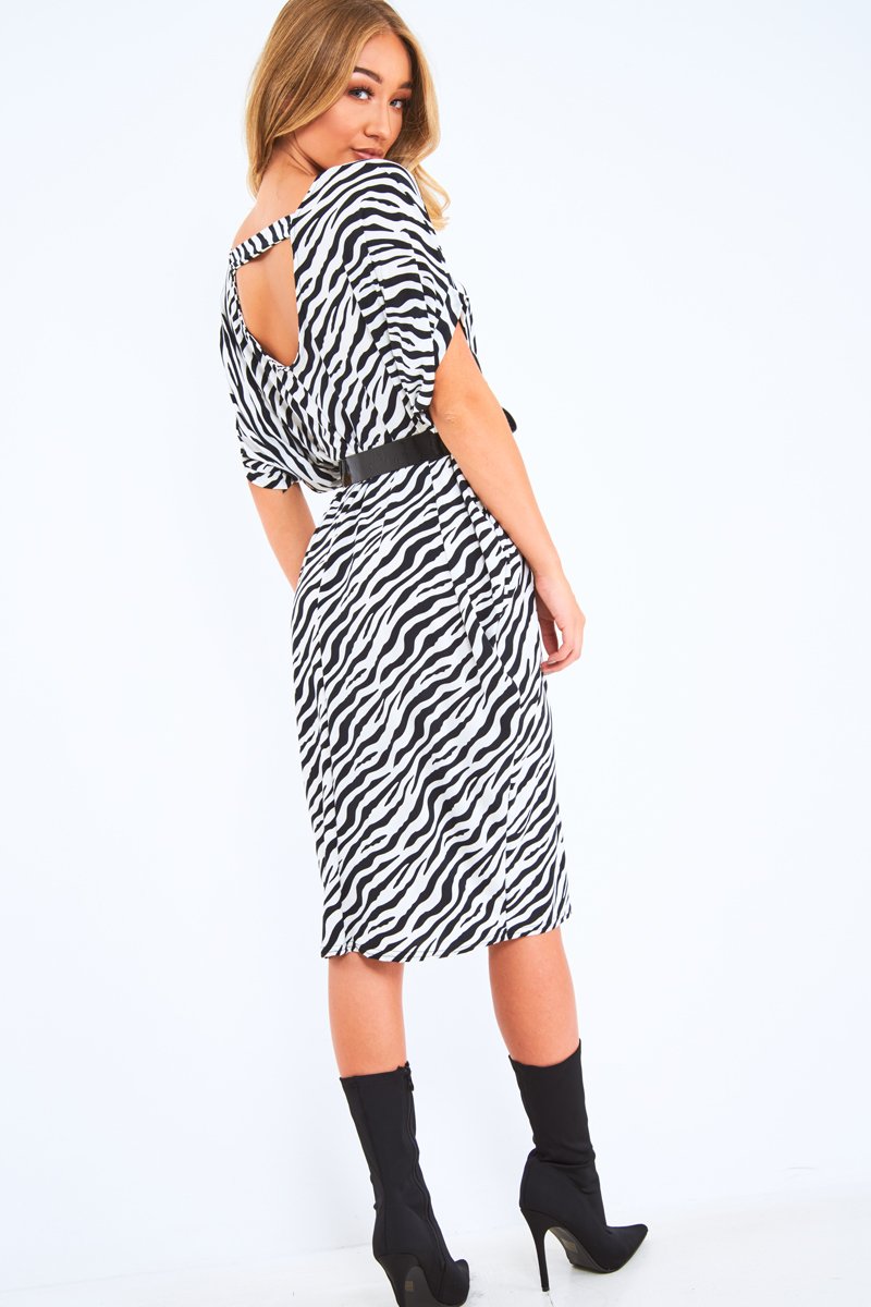 Zebra Slinky Midi T-Shirt Dress - Cambriella-Dresses