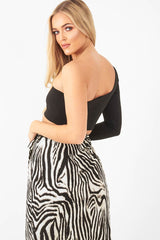 Zebra Wrap Tie Side Satin Midi Skirt - Mailah-Skirts