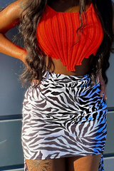 Zebra Print Ribbed Side Ruched Mini Skirt - Bea