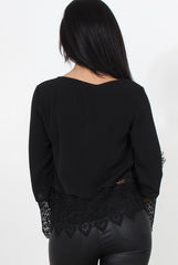 Zerin Black Crochet Long Sleeve Top-Tops