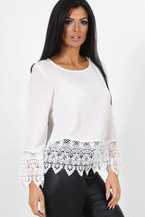 Zerin White Crochet Long sleeve Top-Tops