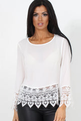 Zerin White Crochet Long sleeve Top-Tops