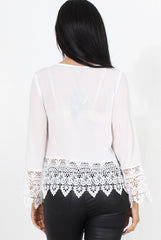 Zerin White Crochet Long sleeve Top-Tops