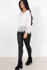 Zerin White Crochet Long sleeve Top-Tops