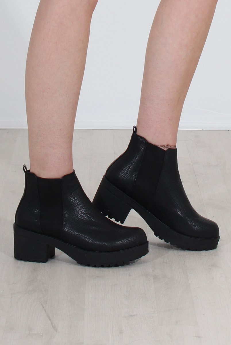 Zohey Black Croc Ankle Boots-Boots
