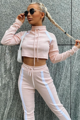 Pink Ribbed Contrast Stripe Loungewear Set - Abiah