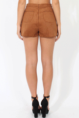 Brown Suede High Waisted Shorts - Agnes