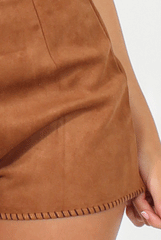 Brown Suede High Waisted Shorts - Agnes