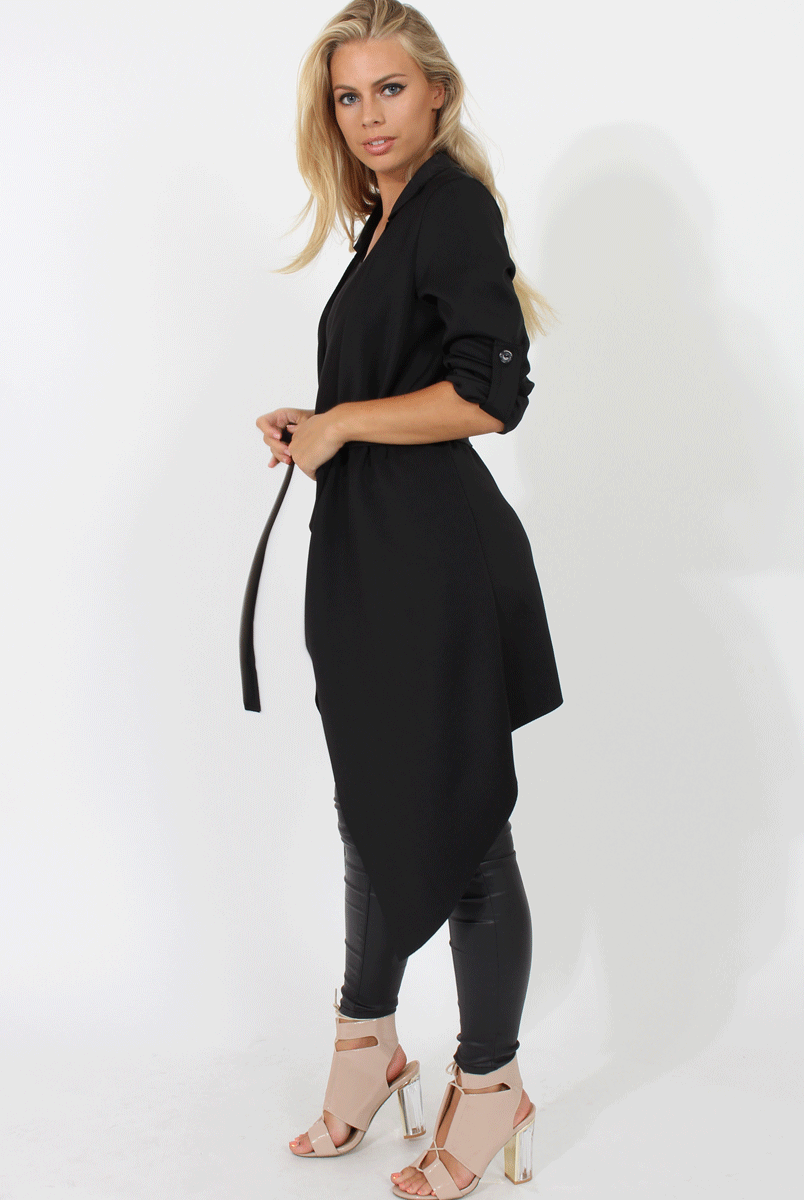 Black Belted Waterfall Duster Jacket - Aisla