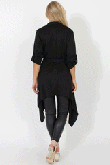 Black Belted Waterfall Duster Jacket - Aisla